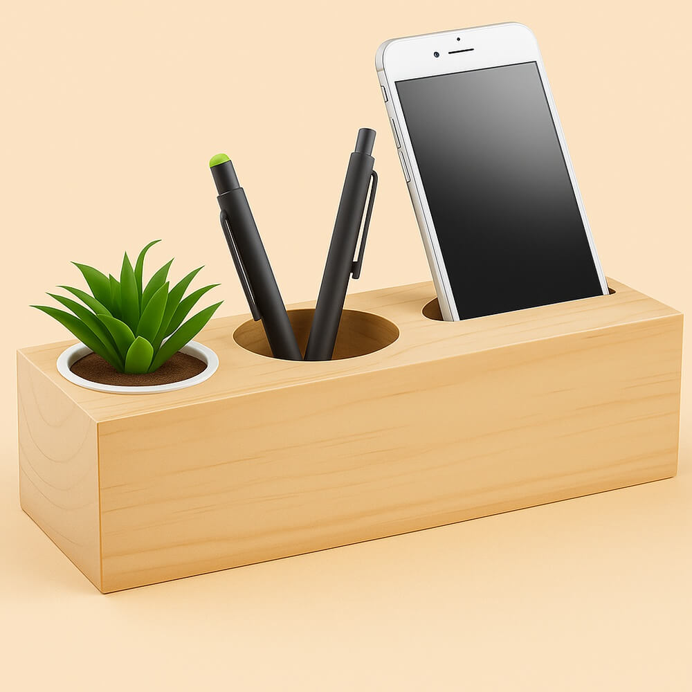 station_de_bureau_bois_gravee_avec_espace_plante_beige