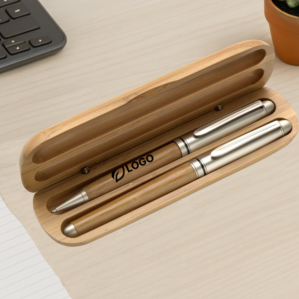 parure-stylo-bille-roller-bambou-logo-ambiance