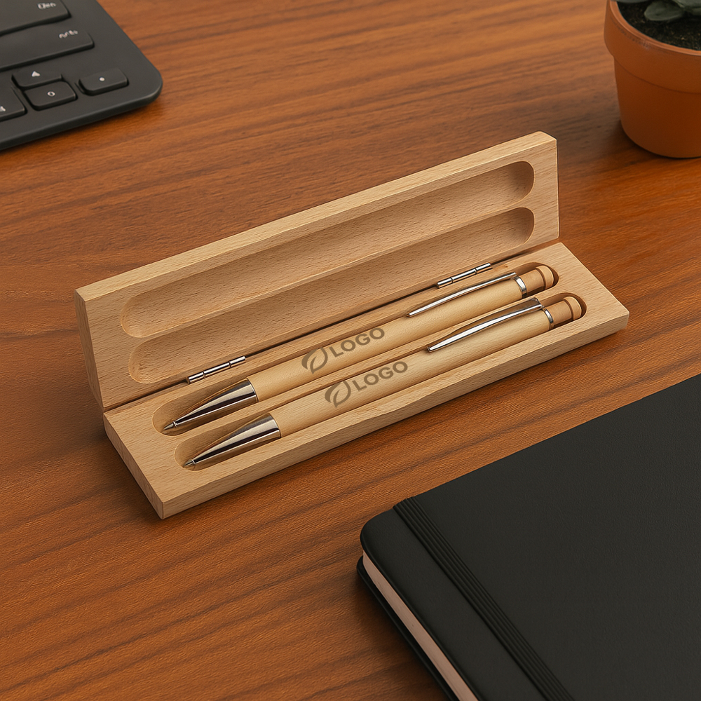parure-bois-stylo-bille-porte-mine-logo-ambiance