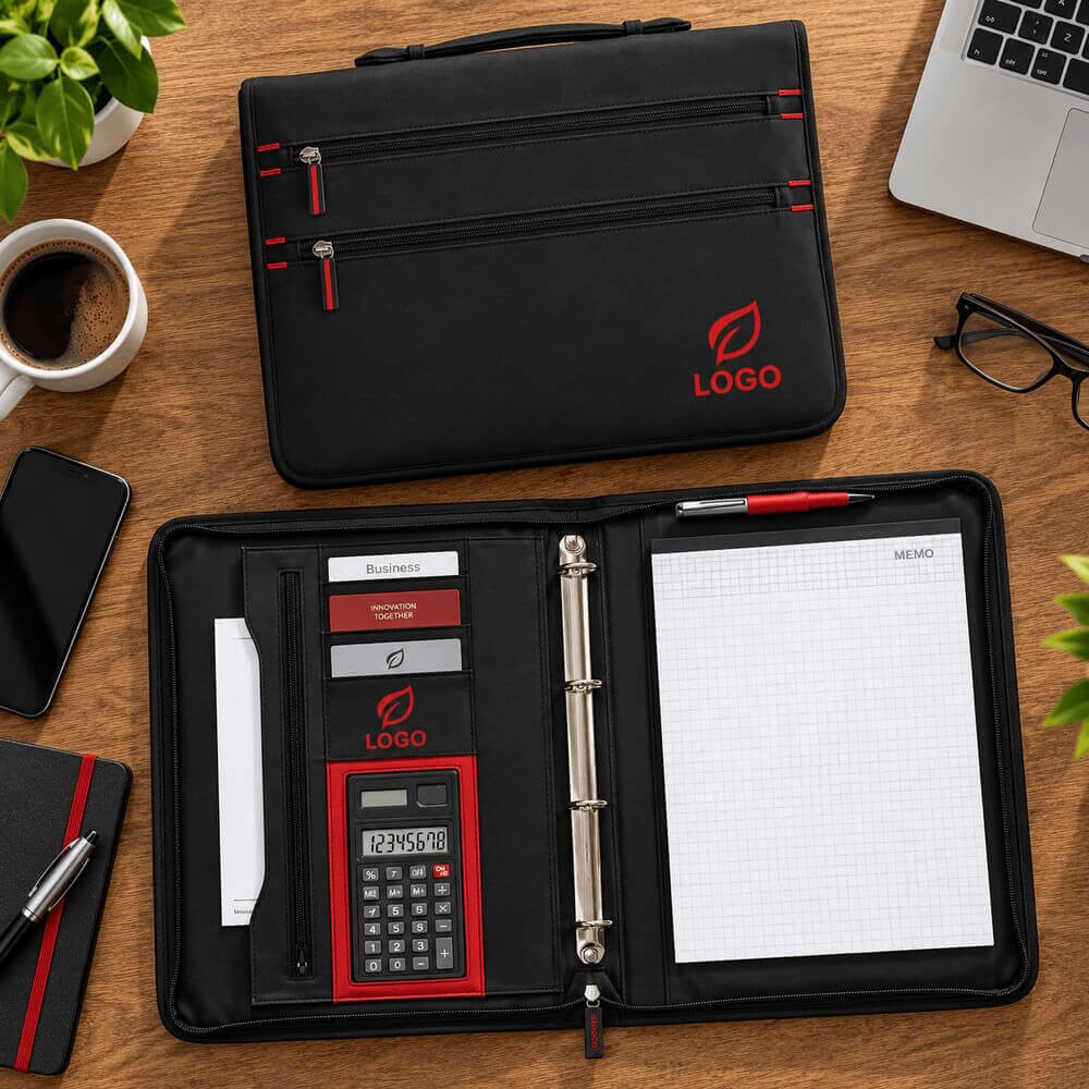 Porte-documents zippé en nylon avec calculatrice