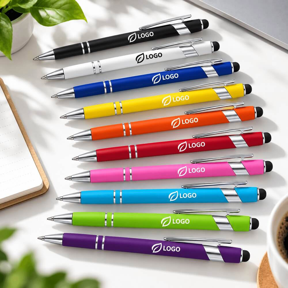 Stylo bille en métal gomme tactile ambiance-logo