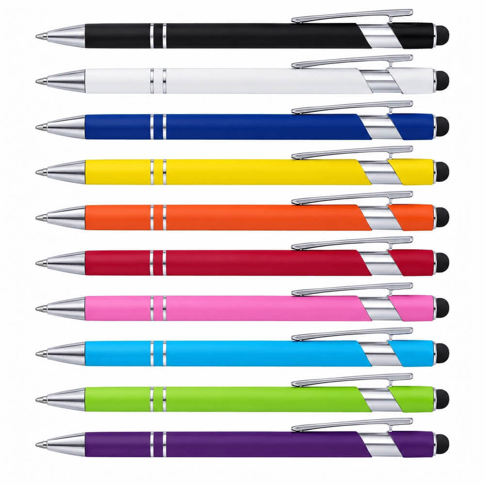 Stylo bille en métal gomme tactile fond-blanc