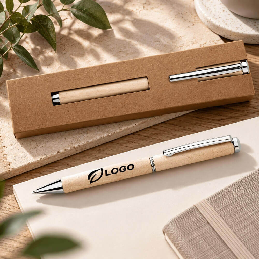 Stylo bille twist en érable logo ambiance