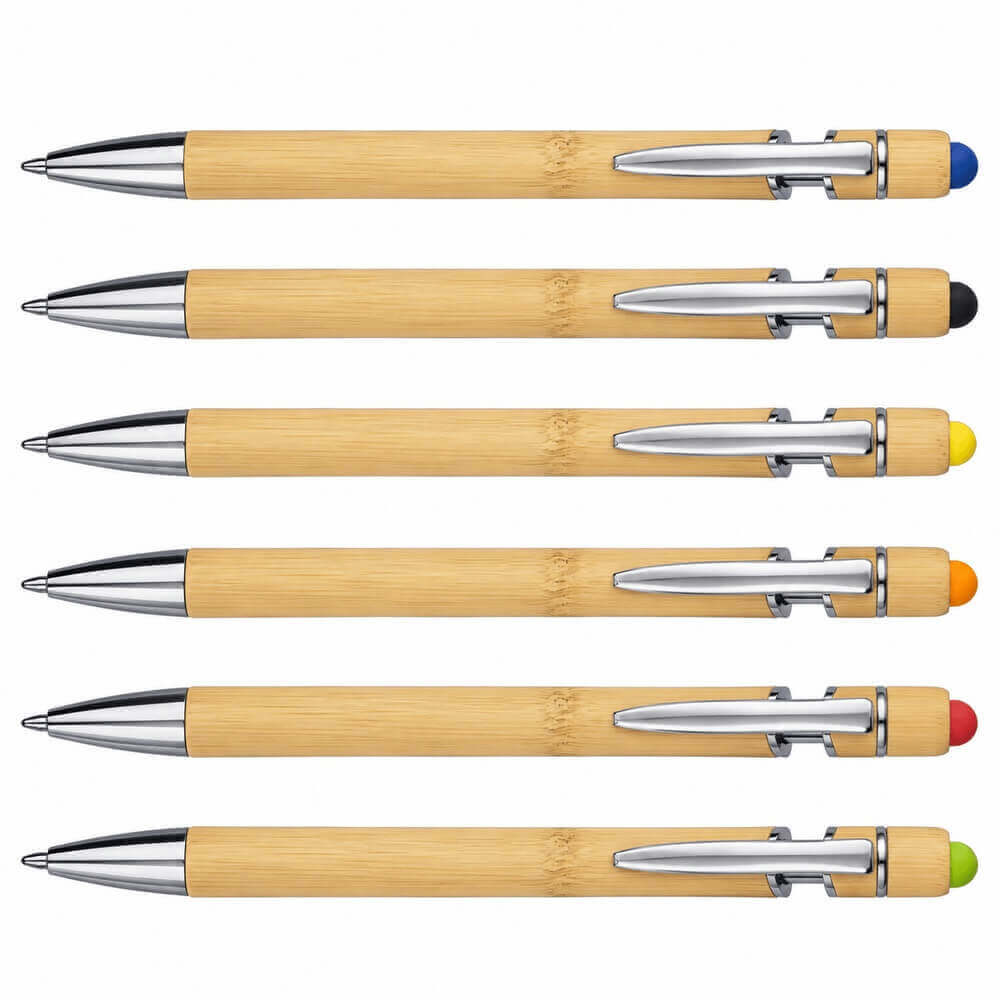 stylo bambou tactile avec clip métal couleur
