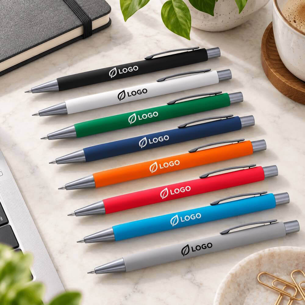 Stylo métal effet gomme ambiance logo