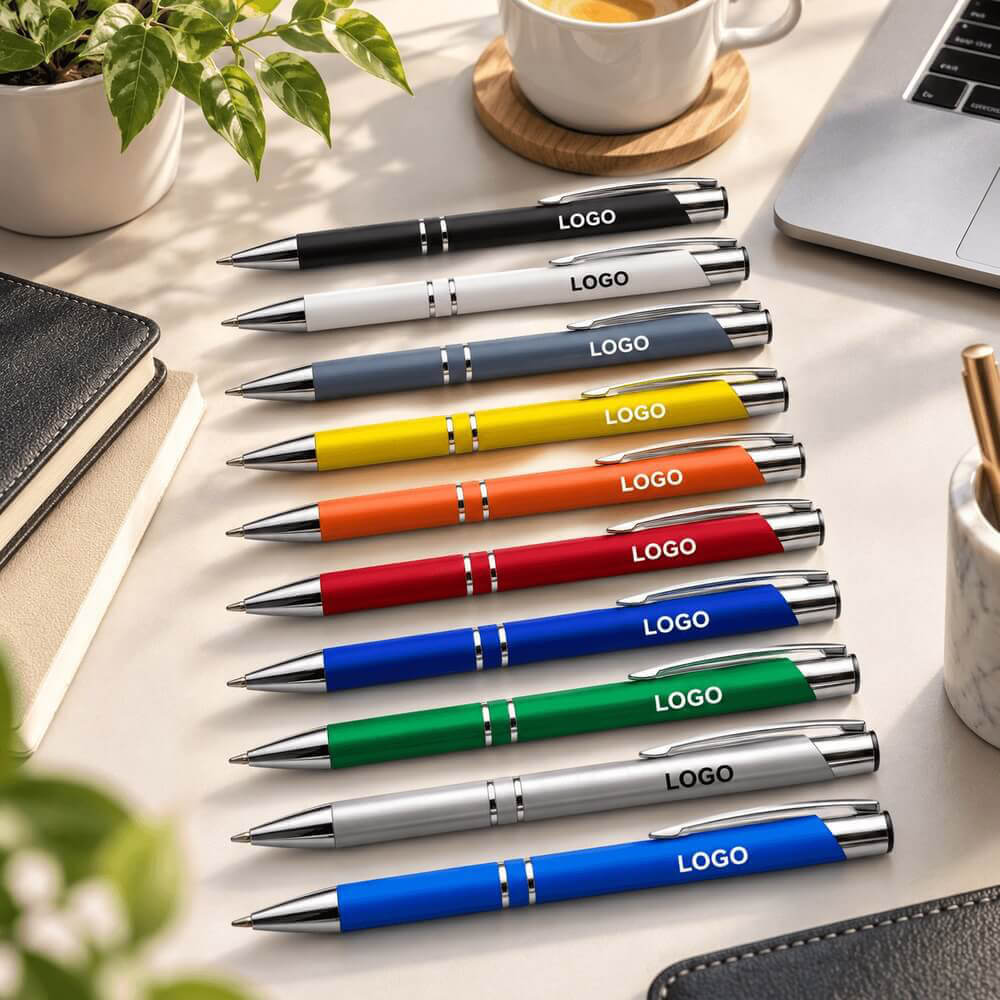 Stylo bille aluminium satiné ambiance logo