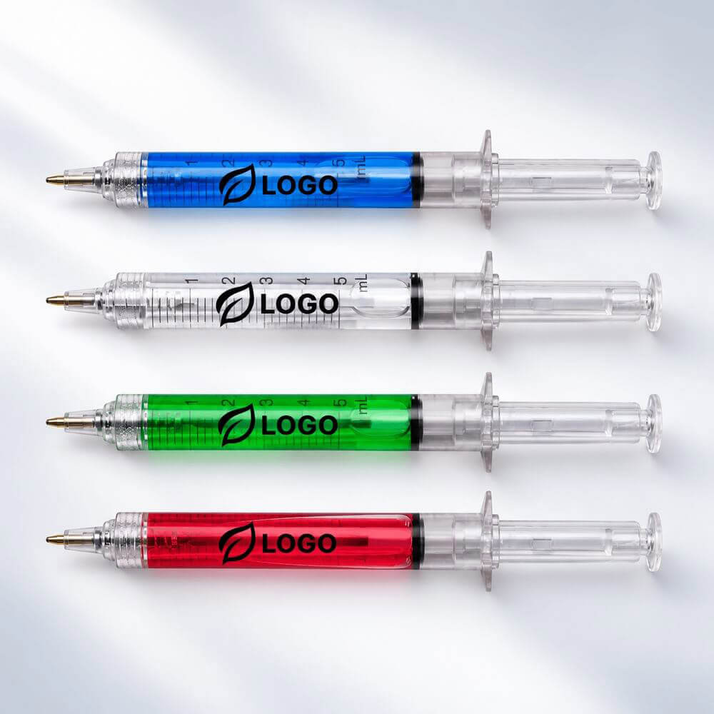 Stylo seringue pour notes décalées ambiance logo