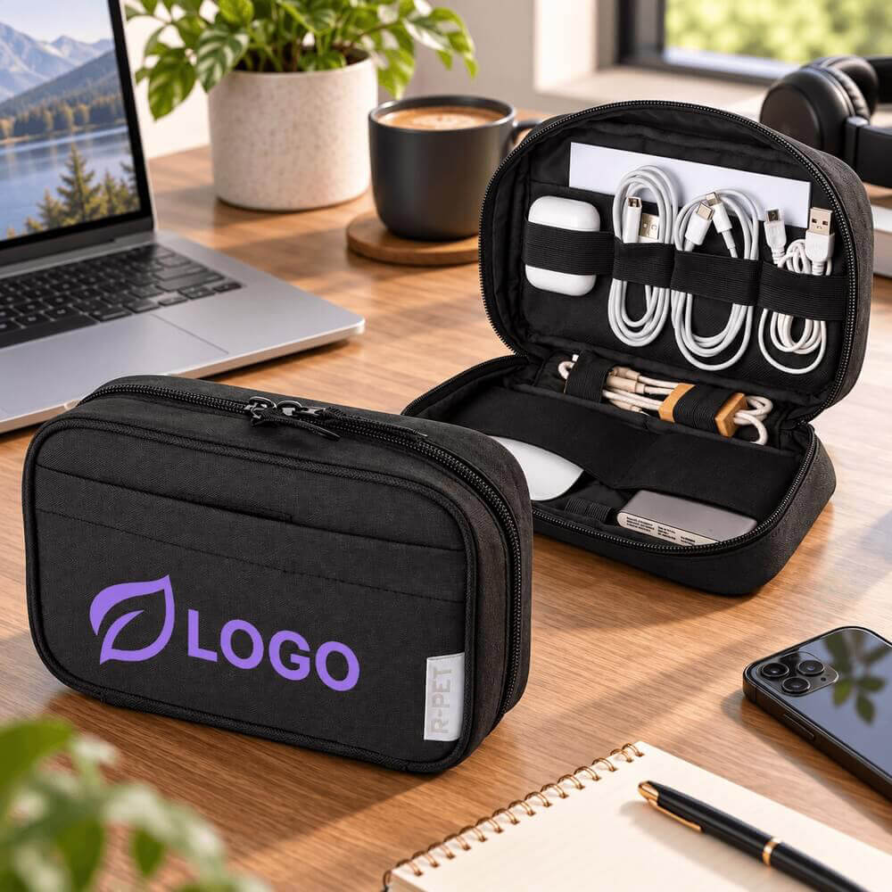 Pochette multifonction zippée en rPET ambiance logo