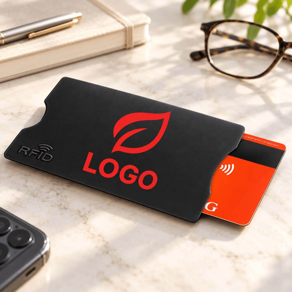 étui compact de protection pour cartes RFID ambiance logo