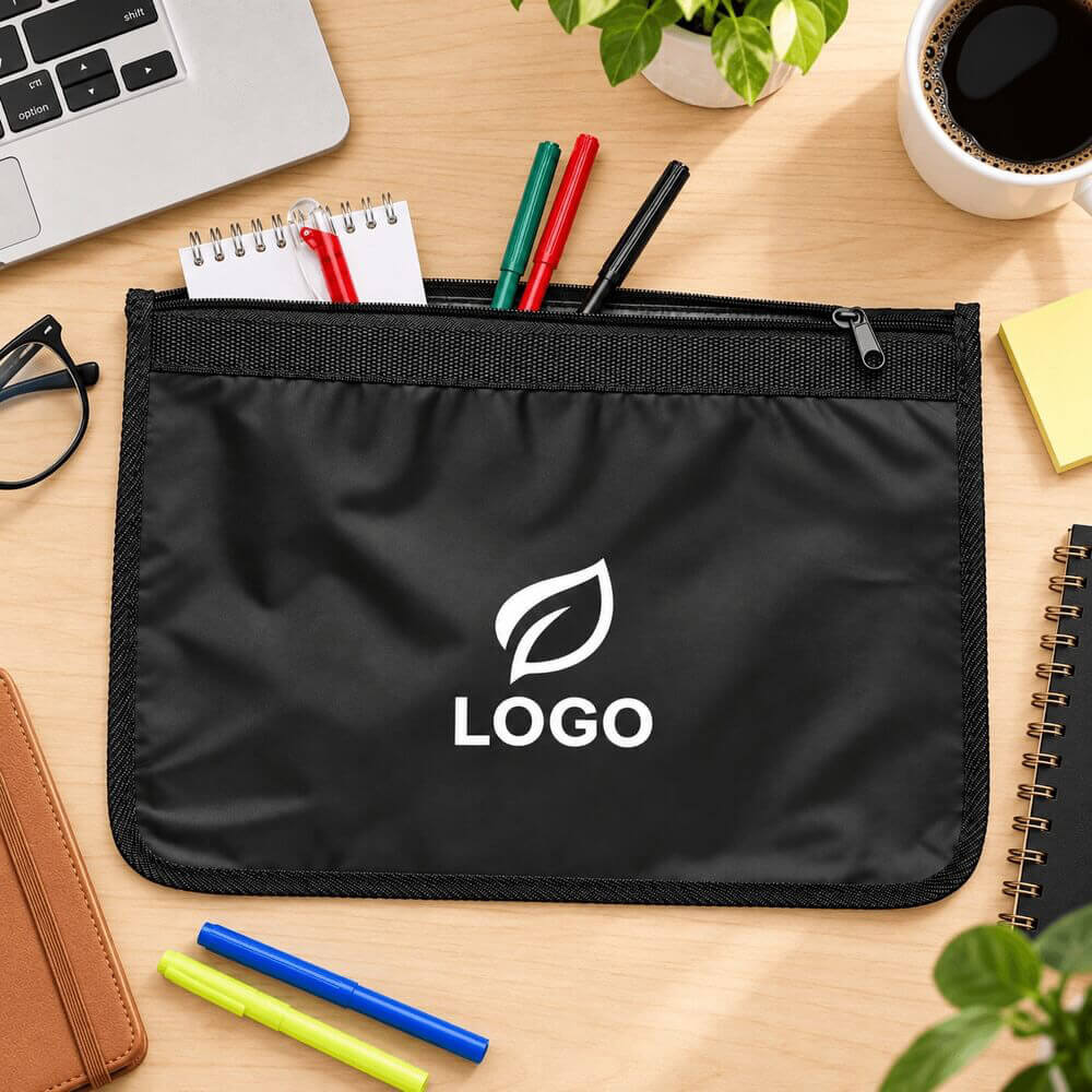 Porte-documents A4 zippé en polyester élégant ambiance logo