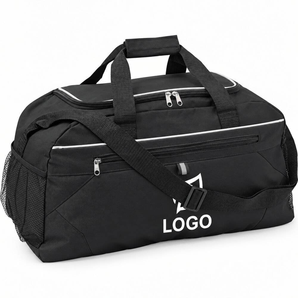 Sac de sport en polyester avec poches frontales et latérales noir