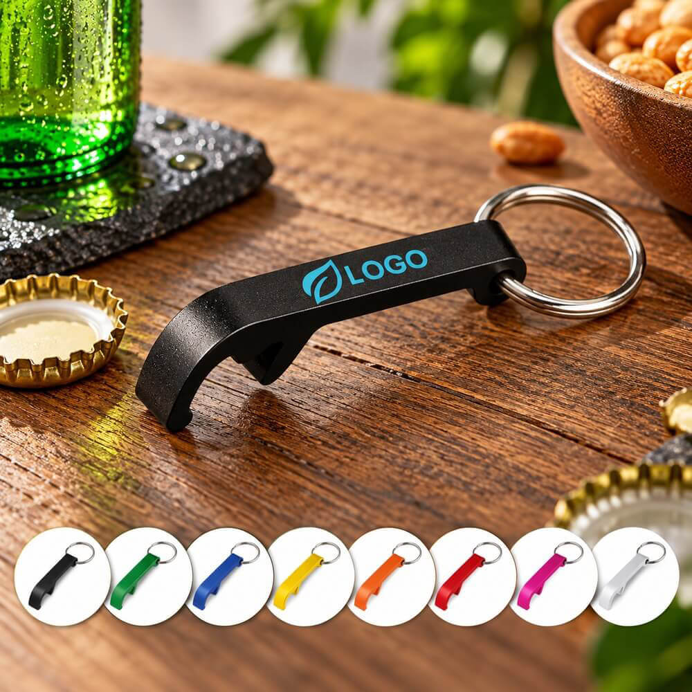 Porte-clés décapsuleur en aluminium élégant ambiance logo