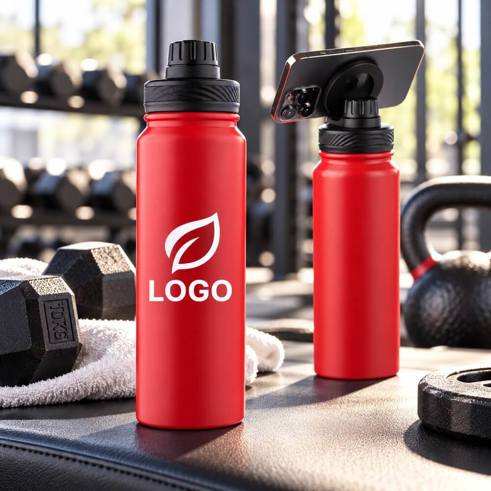 Gourde inox 800 ml avec poignée multifonction ambiance logo