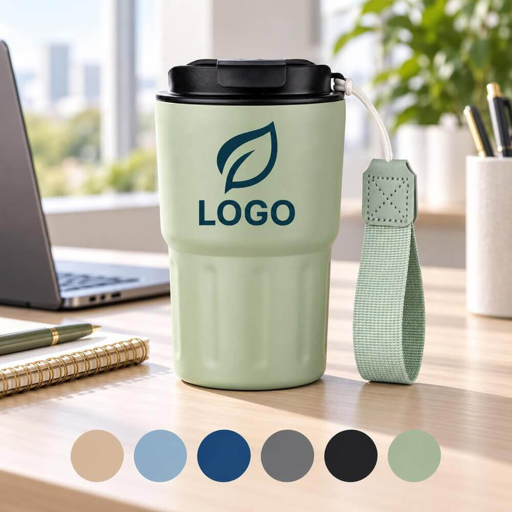 Mug isotherme inox avec poignée de transport ambiance logo