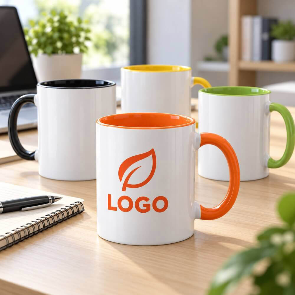 Mug céramique bicolore logo et boîte cadeau ambiance logo