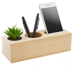 station_de_bureau_bois_gravee_avec_espace_plante_vierge