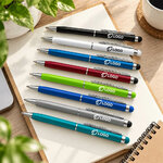 Stylo bille twist en aluminium coloré et tactile ambiance logo