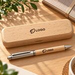 Coffret stylo bille en hêtre ambiance logo