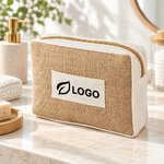 Trousse éco-conçue en jute zippée ambiance logo
