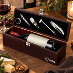 Coffret de luxe pour vin 5 pièces en bois raffiné ambiance logo