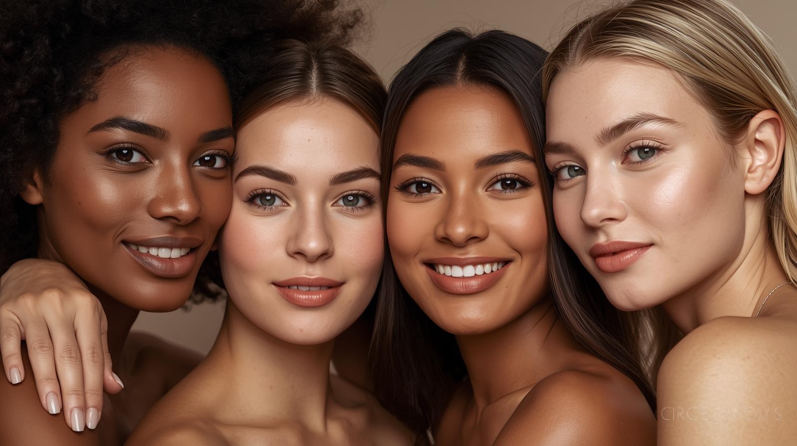 genere moi 4 femmes une noire une blanche une chinoise une metisse claire qui sont proches pour une marque d un insittit de beaute qui se nomme circle vous