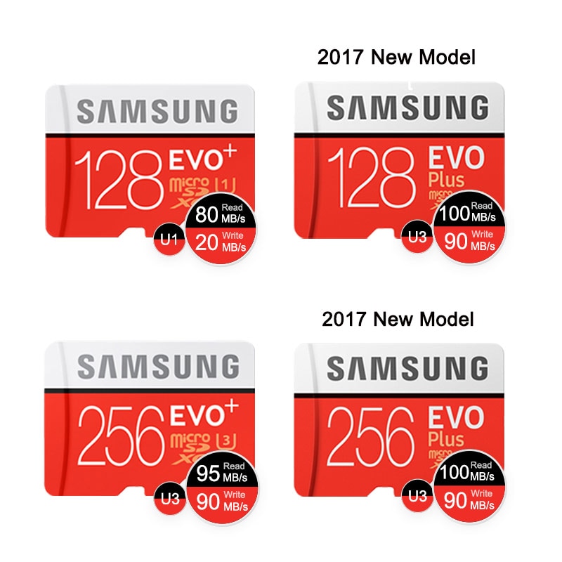 Vergleich der microSD-Karten Samsung EVO und EVO Plus mit 128 GB und 256 GB