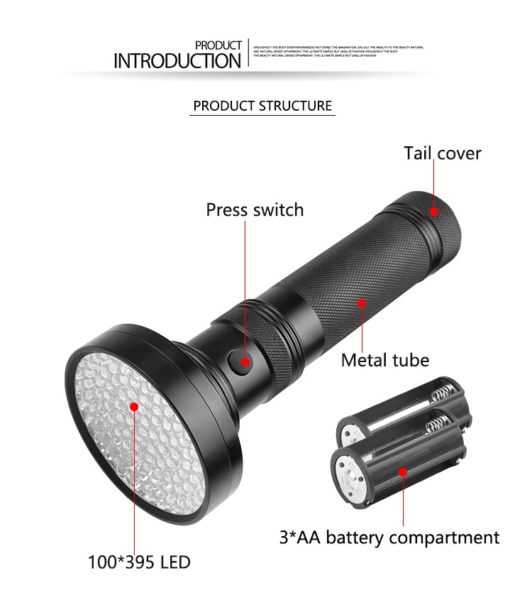 Bauteile und Batteriefach der UV-Prüflampe