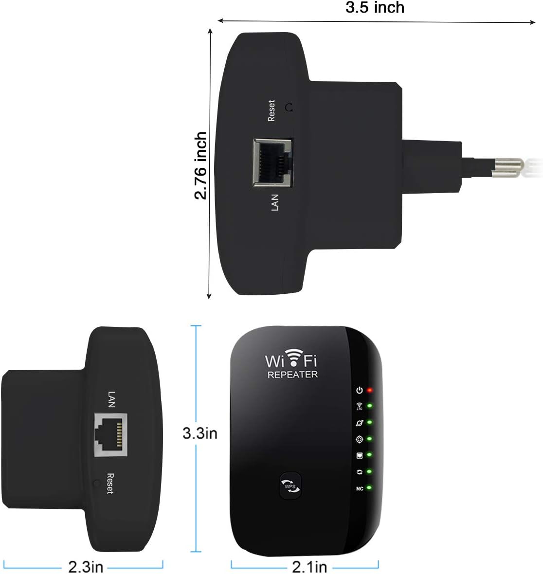 Abmessungen des WLAN-Repeaters mit verstecktem Abhörmikrofon zur Wandmontage