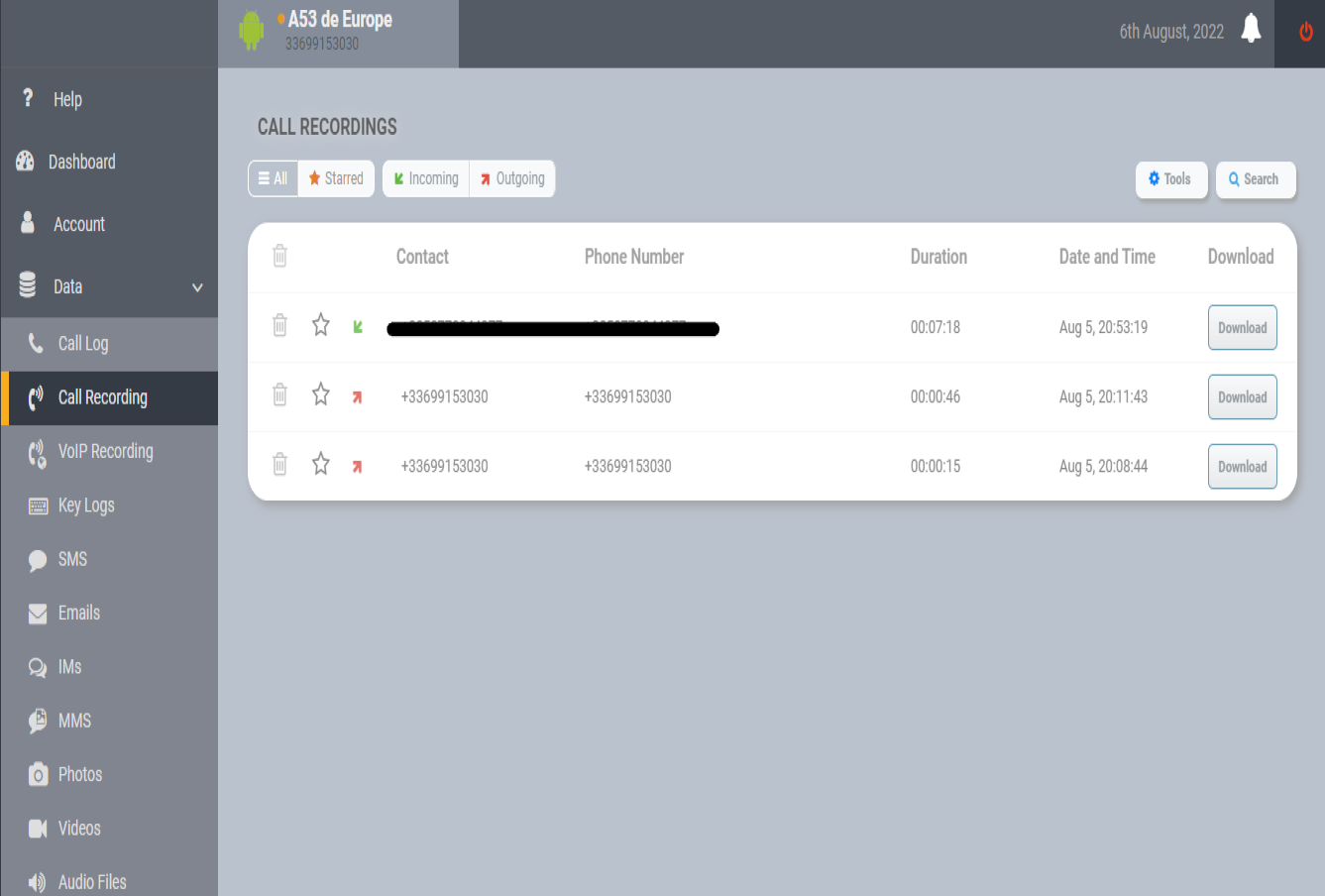 Interface logiciel espion - Android iOS 4