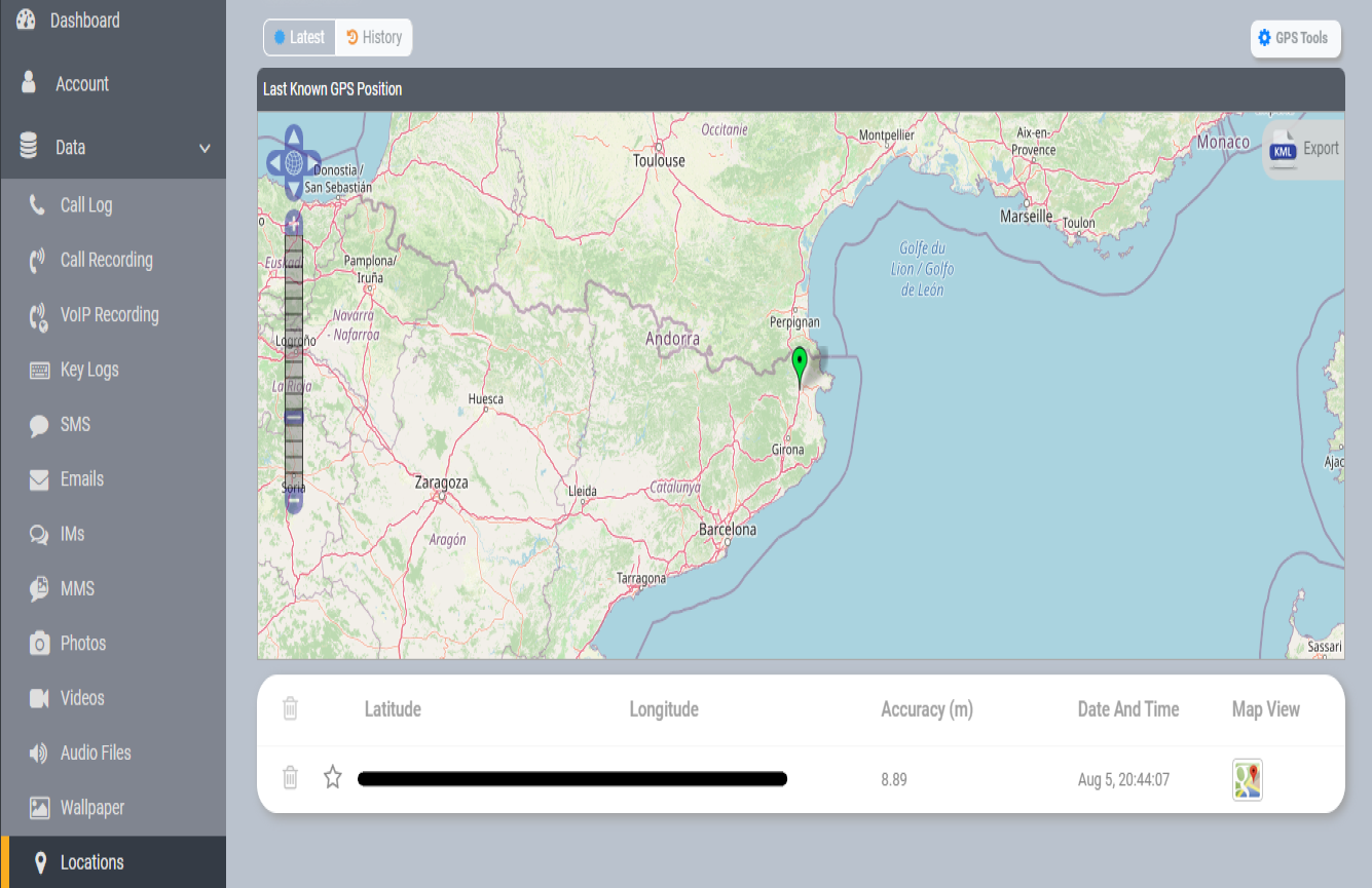 Interface logiciel espion - Android iOS 5