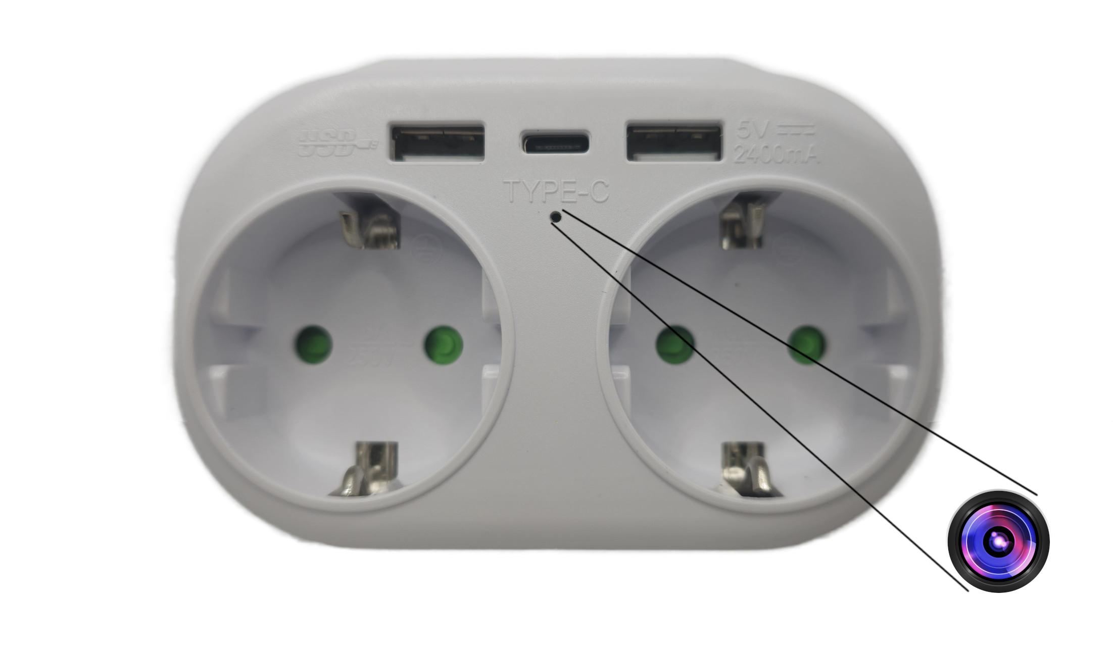 Caméra espion multiprise murale europe connection