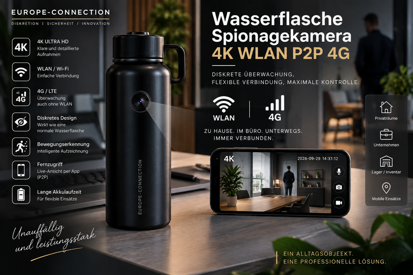 Wasserflasche Spionagekamera 4K WLAN P2P 4G: Produktvorstellung — Illustration zum Beitrag