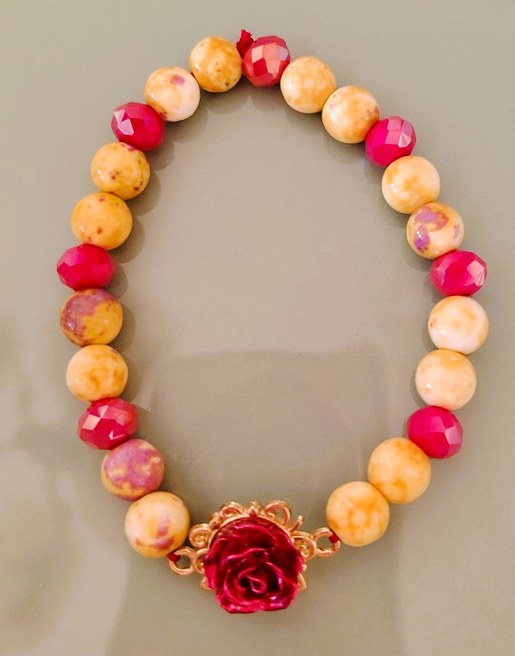 Coeur daurore (jaspe impérial, perle verre rouge)