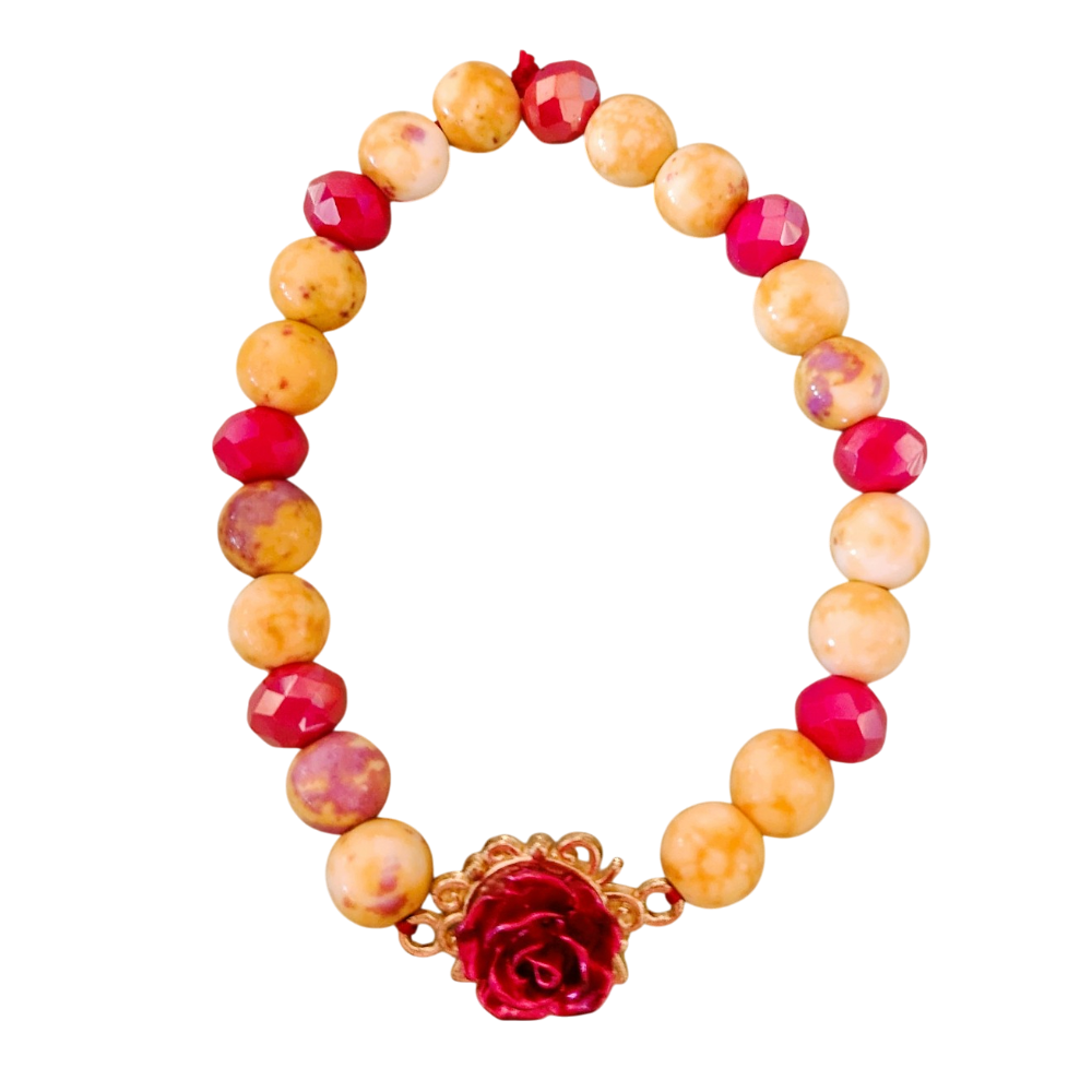 Coeur daurore (jaspe impérial, perle verre rouge)