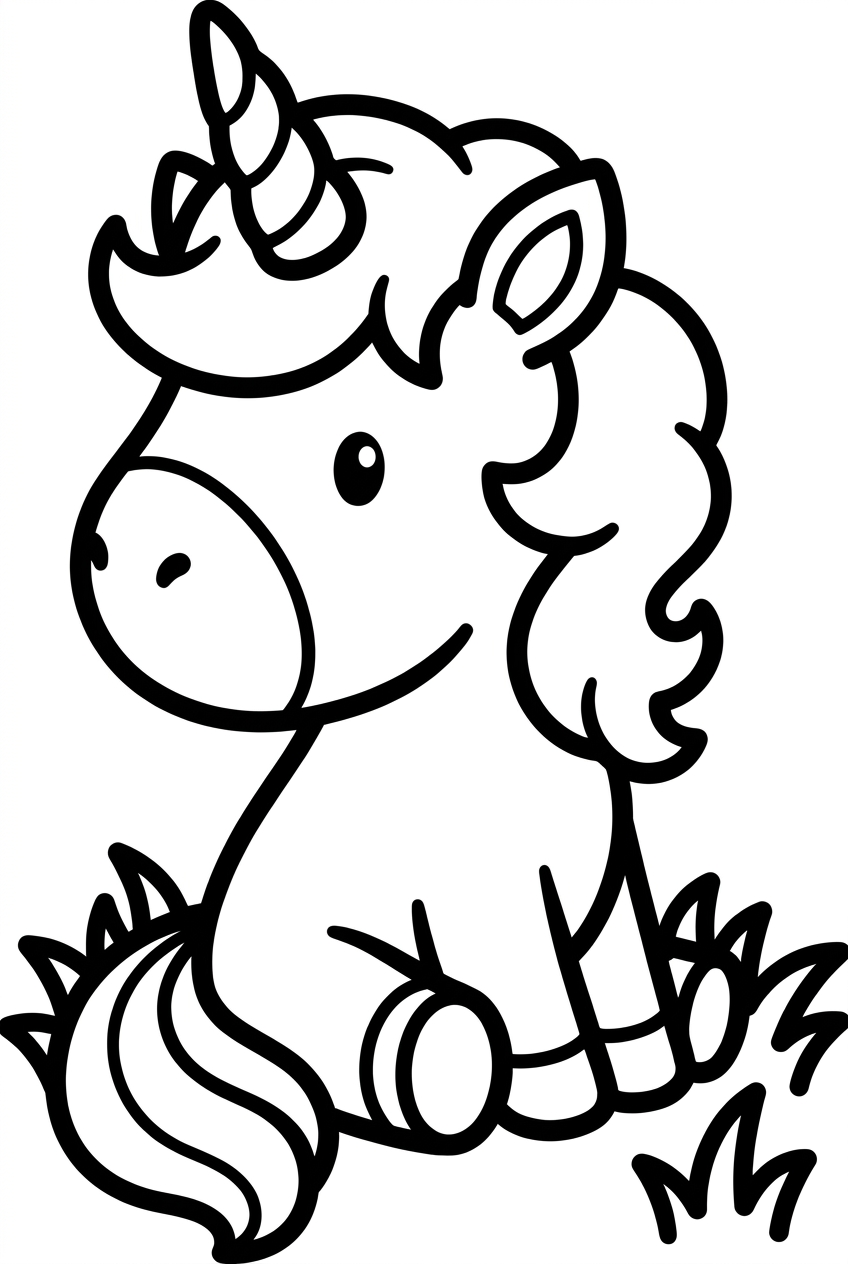 bébé licorne assise dans l’herbe