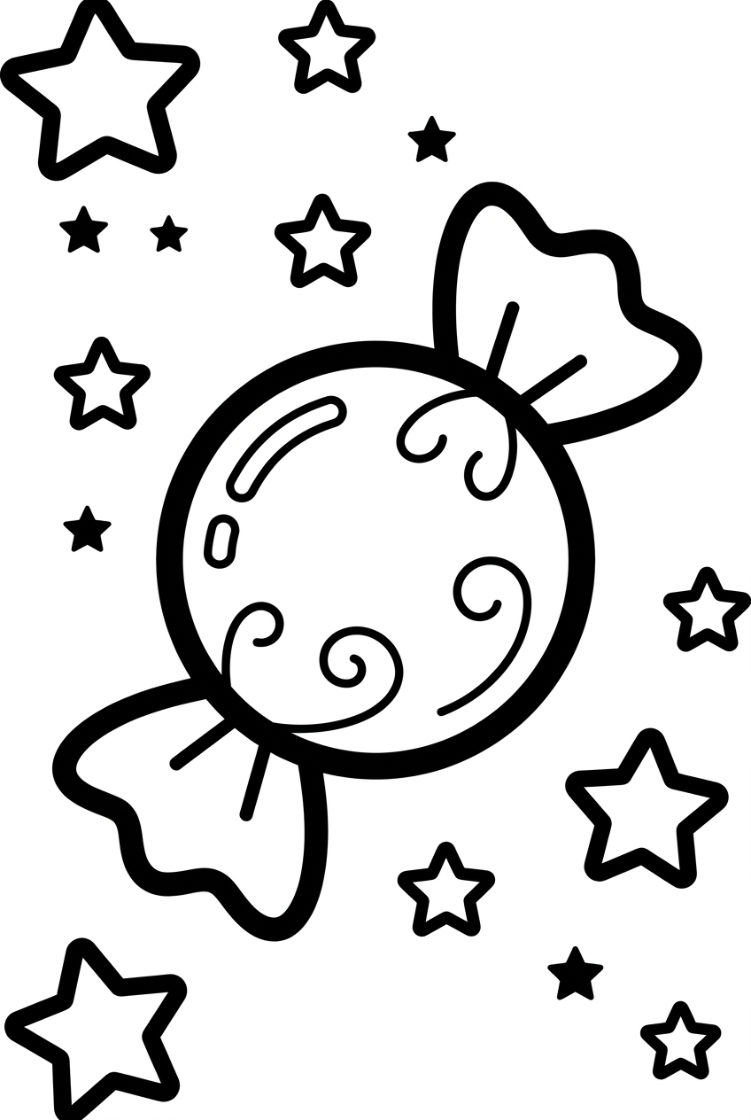 Bonbon rond kawaii avec des étoiles autour