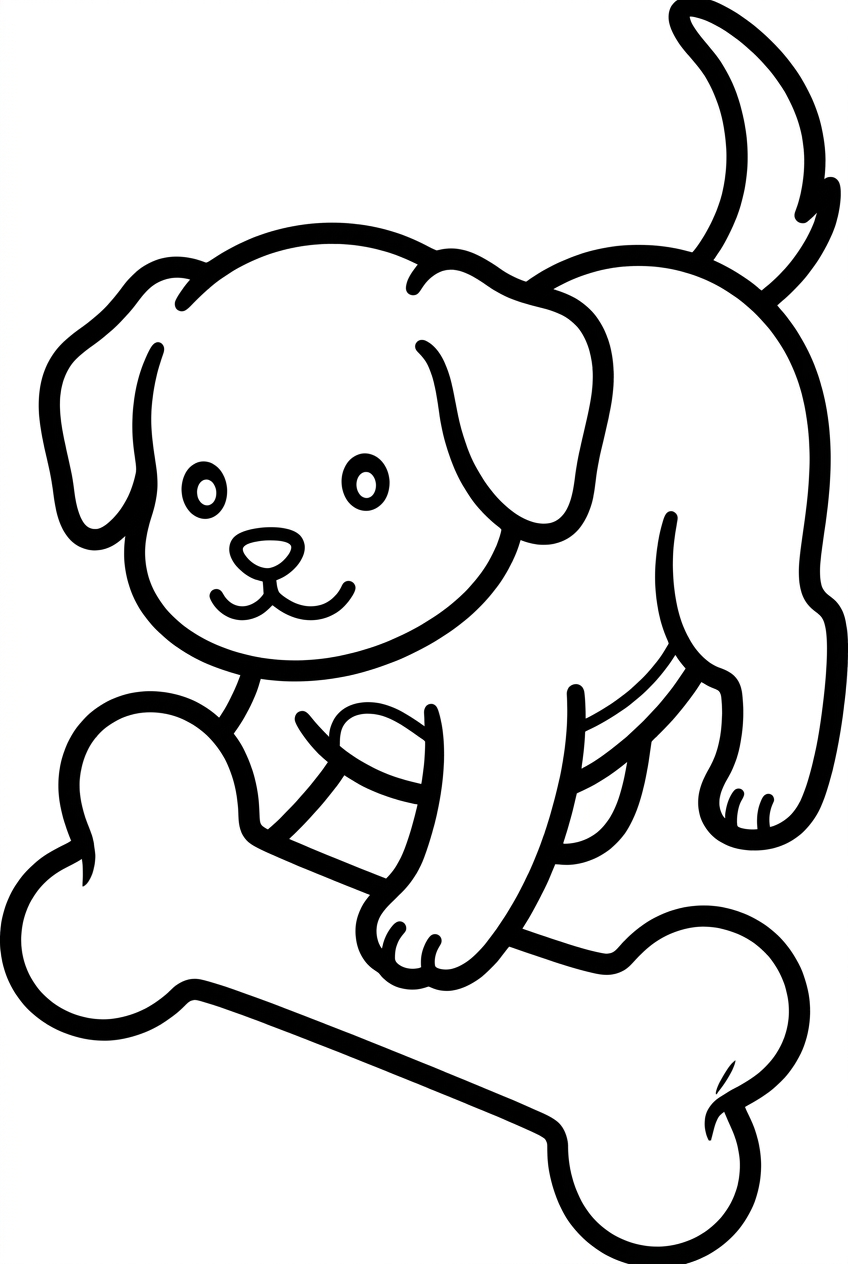 Chiot jouant avec un gros os