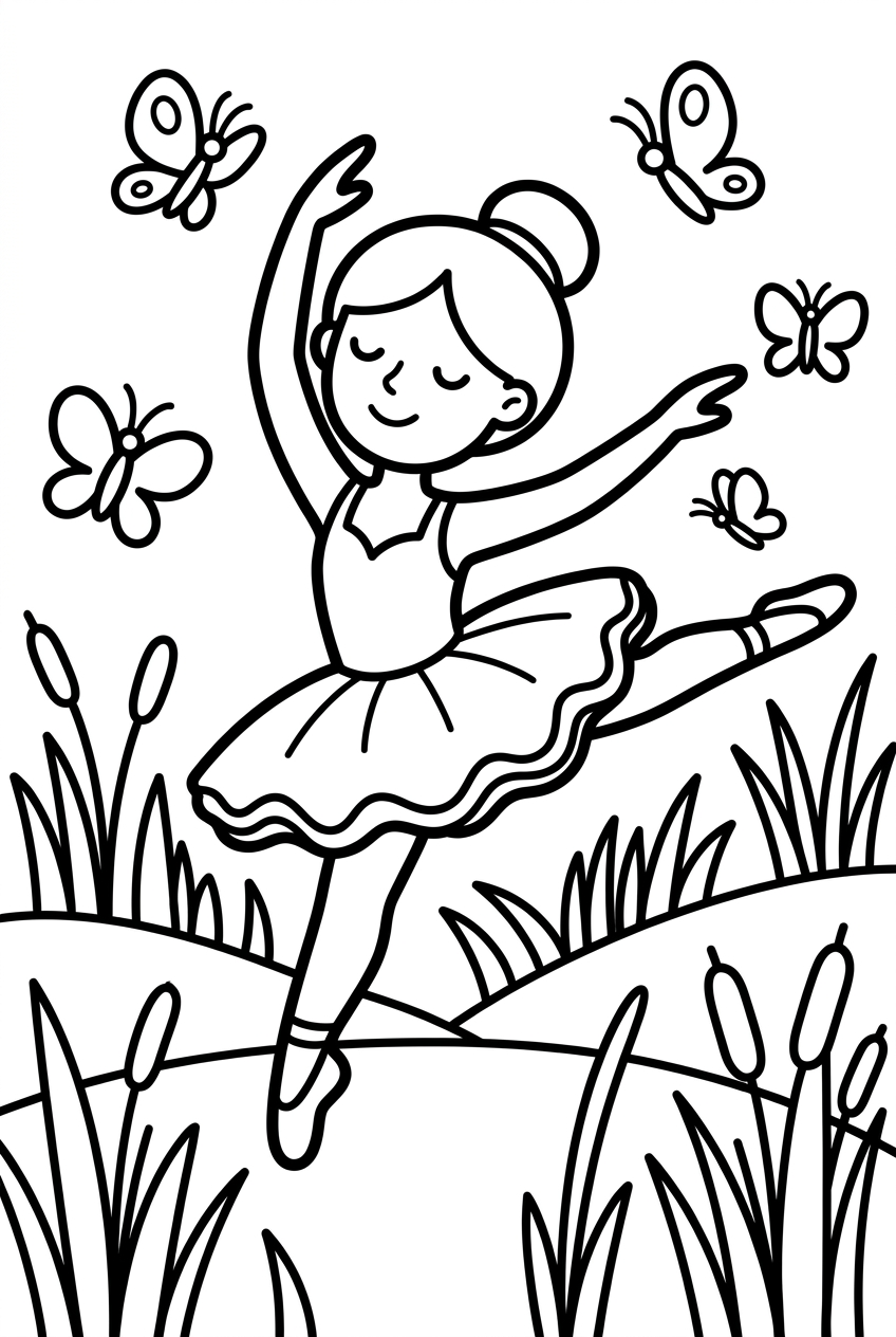 Ballerine dans un champ avec papillons