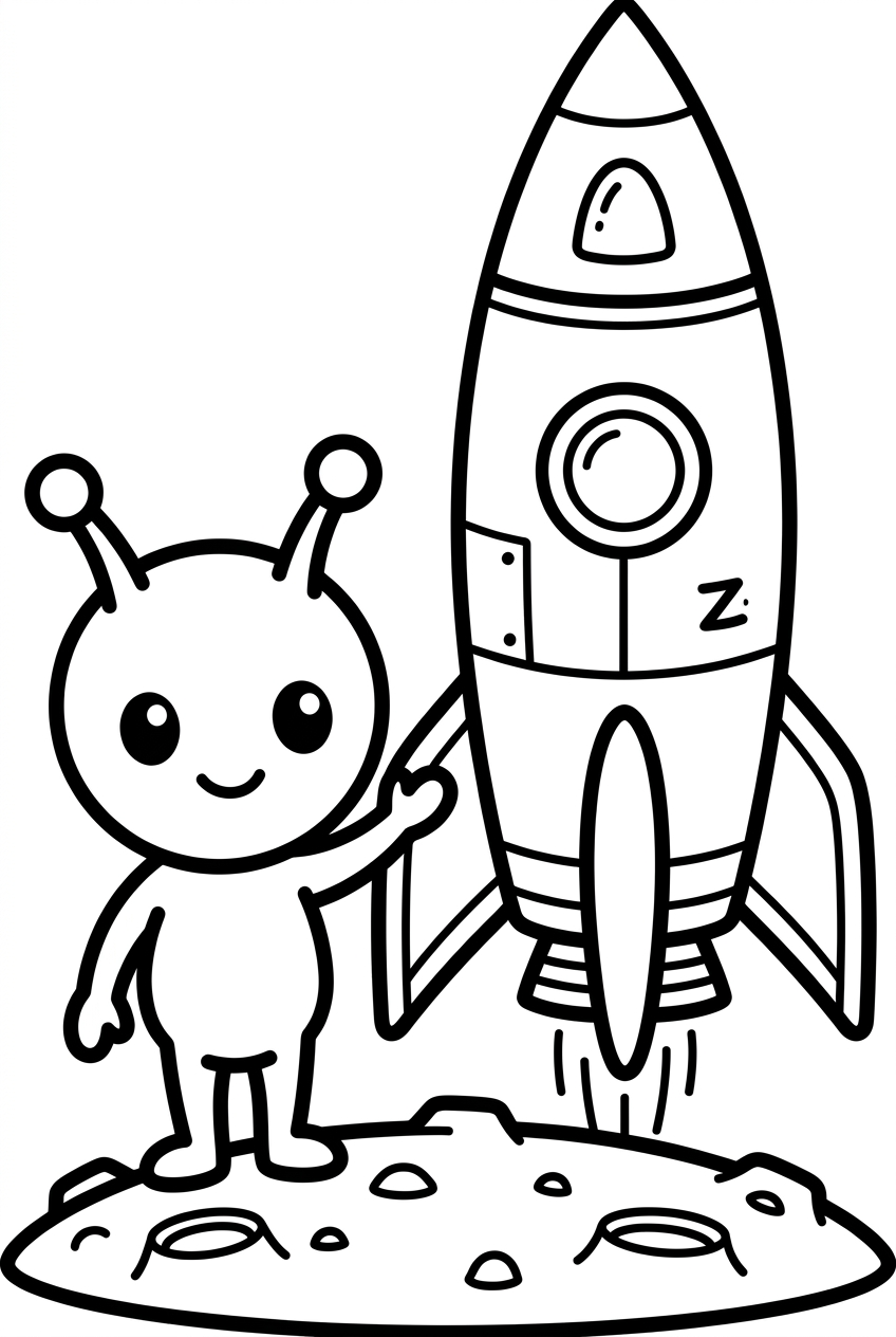 extraterrestre à côté d’une fusée