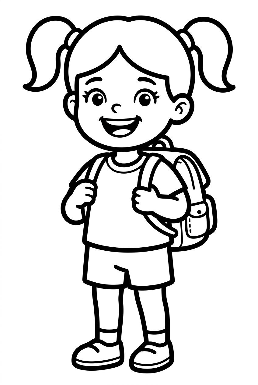 petite fille heureuse avec cartable