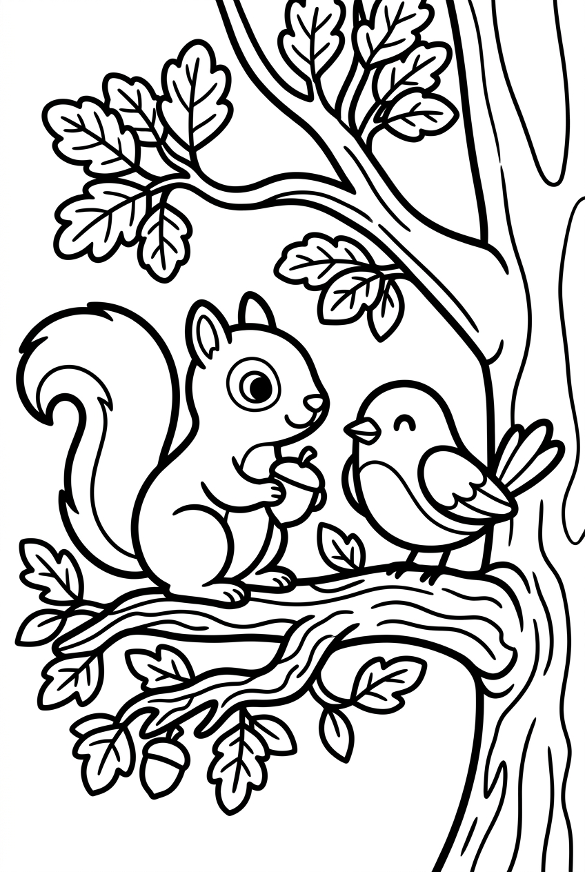 écureuil et oiseau dans un arbre
