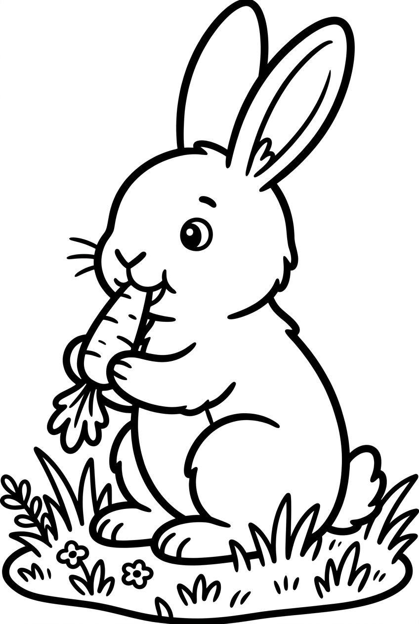 lapin qui mange une carotte dans l’herbe
