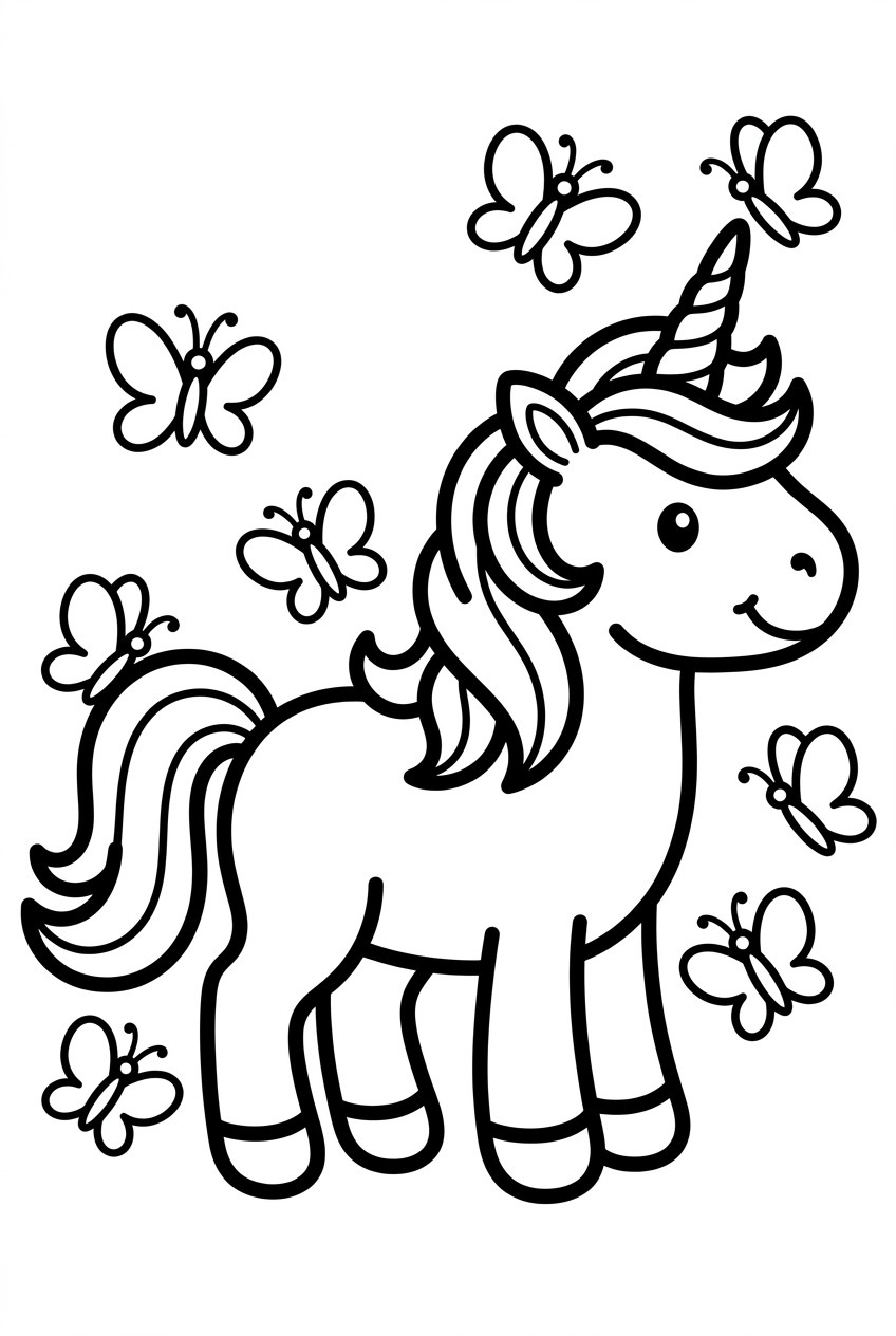 Licorne avec des papillons autour