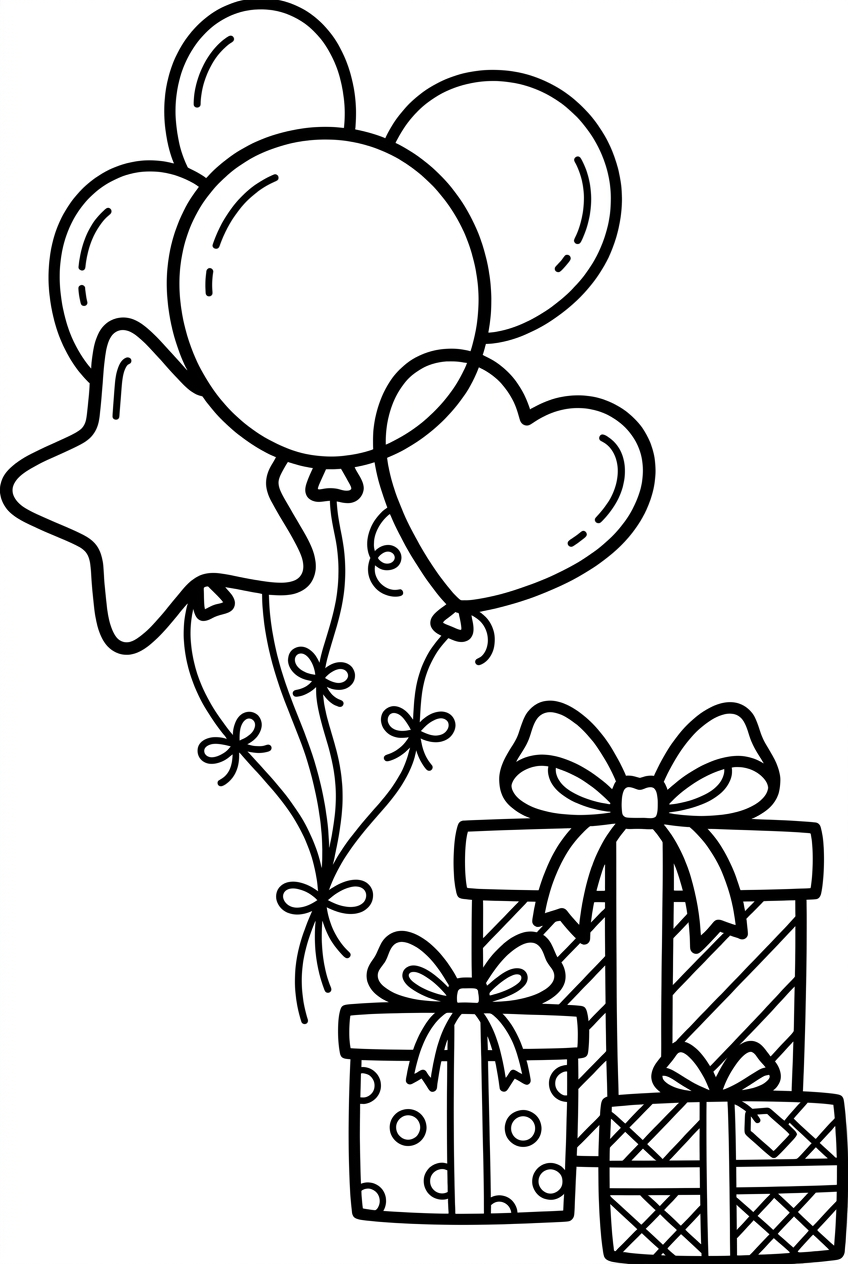cadeaux posés près de ballons