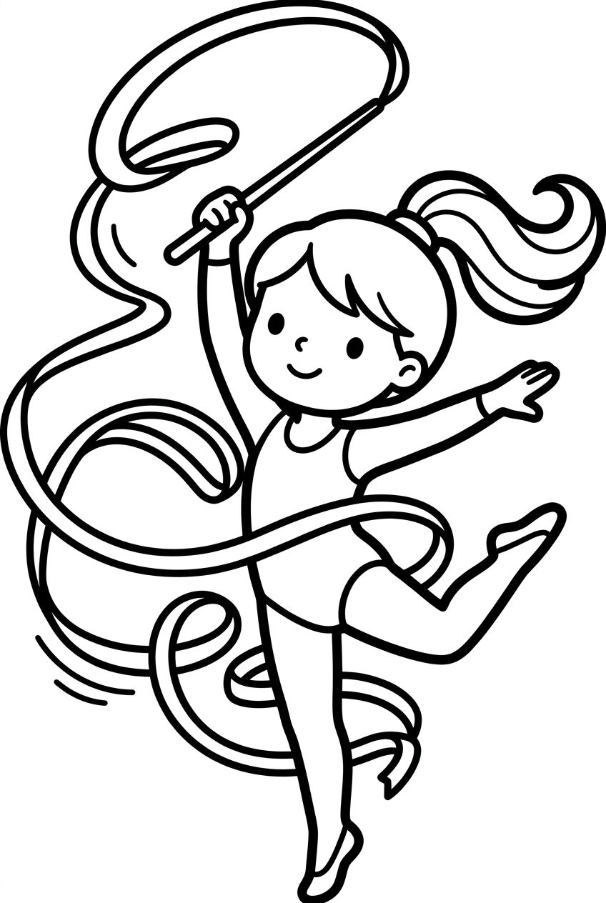 petite fille gymnaste qui fait tourner un ruban