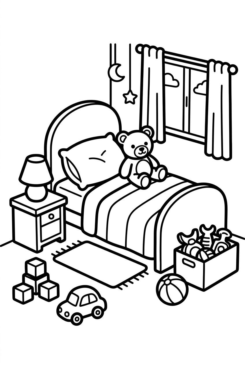 chambre d’enfant avec lit et jouets