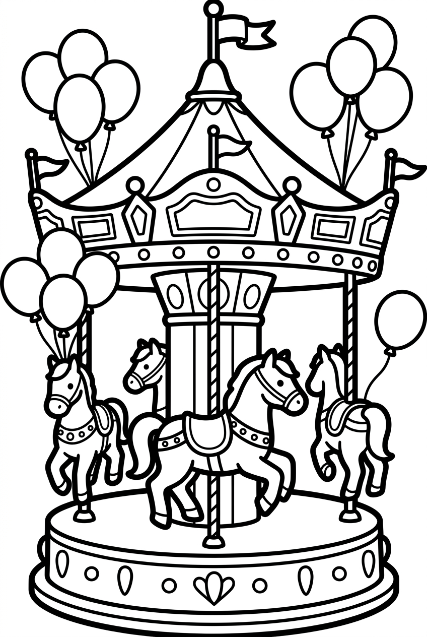 carrousel dans une fête foraine avec ballons autour