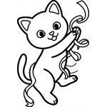 Chaton qui joue avec un ruban