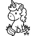 bébé licorne assise dans l’herbe