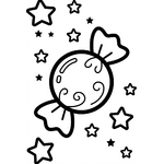 Bonbon rond kawaii avec des étoiles autour